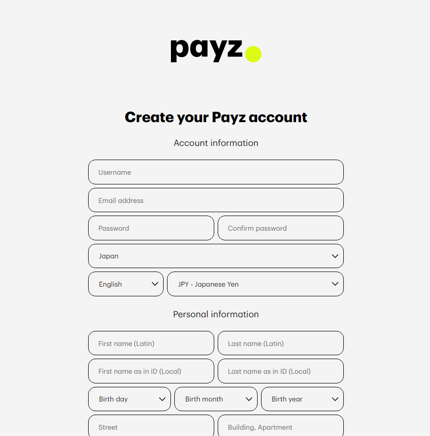 payz-登録画面